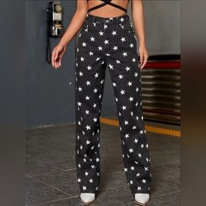 SHEIN Black and White Star Straight Leg Pants
